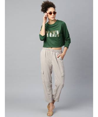 Green Queen-Print Crop Sweatshirt 4