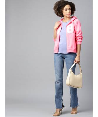 Pink Fleece Zipper Hoodie Sweatshirt 4