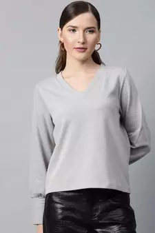 Grey V-Neck Rib Top