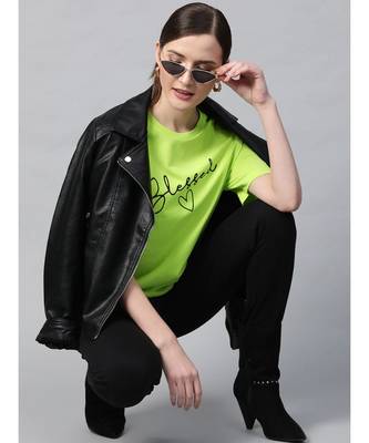 Neon Green Blessed-Print T-shirt 4