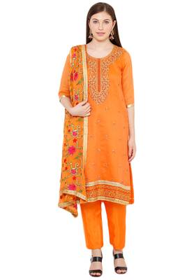 Salwar Studio Women's Orange & Pink Embroidered Unstitch Dress Material with Dupatta 1