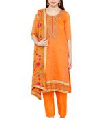 Salwar Studio Women's Orange & Pink Embroidered Unstitch Dress Material with Dupatta