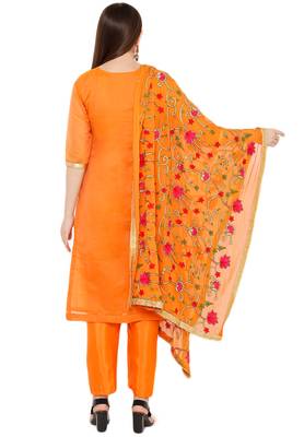 Salwar Studio Women's Orange & Pink Embroidered Unstitch Dress Material with Dupatta 2