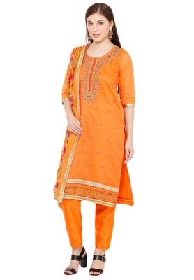 Salwar Studio Women's Orange & Pink Embroidered Unstitch Dress Material with Dupatta 3