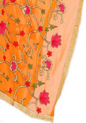 Salwar Studio Women's Orange & Pink Embroidered Unstitch Dress Material with Dupatta 5