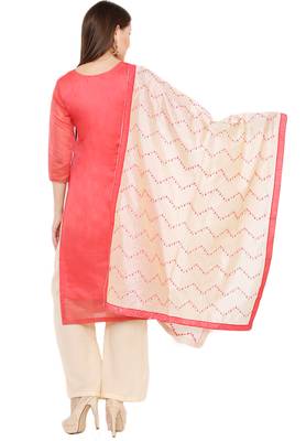 Salwar Studio Women's Coral Red & Beige Embroidered Unstitch Dress Material with Dupatta 2
