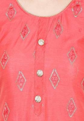 Salwar Studio Women's Coral Red & Beige Embroidered Unstitch Dress Material with Dupatta 4