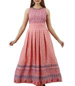 Pink printed viscose rayon long-dresses