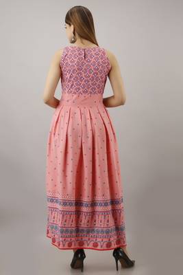 Pink printed viscose rayon long-dresses 4