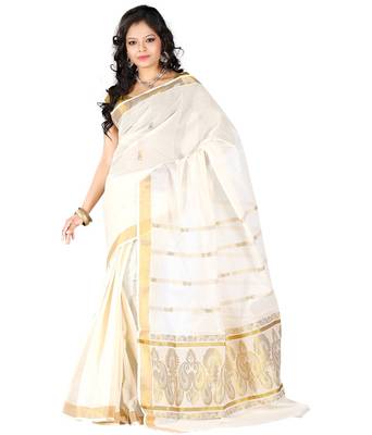 cream woven cotton saree with blouse 1