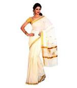 cream woven cotton saree with blouse