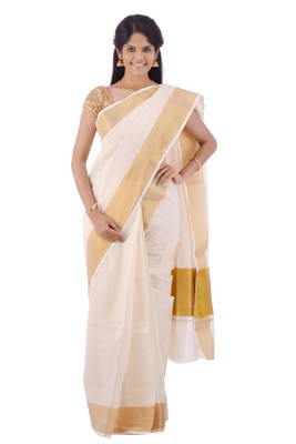 cream woven cotton saree with blouse 1