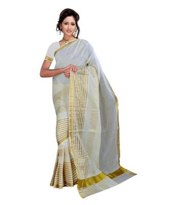 cream woven cotton saree with blouse 1