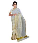 cream woven cotton saree with blouse