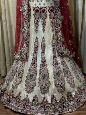 Soft Premium Net Wedding Lehenga In Off White with embroidery & Crystal Stone work , Handwork 2