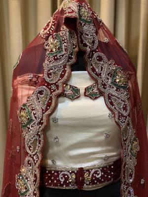 Soft Premium Net Wedding Lehenga In Off White with embroidery & Crystal Stone work , Handwork 3