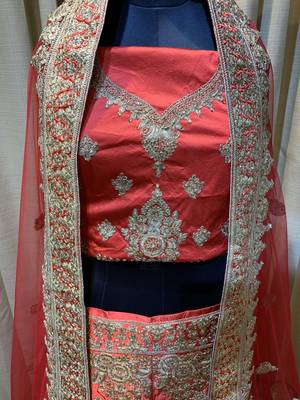 Pure Satin Silk Wedding wear Lehenga In Red with embroidery & Crystal Stone work 2