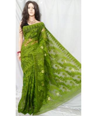 Pasta Weaving Work Cotton Silk Jamdani Handloom Saree With Out B.P 1