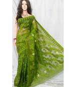 Pasta Weaving Work Cotton Silk Jamdani Handloom Saree With Out B.P