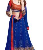 Blue Embroidered Net unstitched lehenga-choli