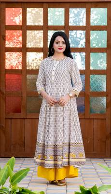 Addiction White Base Arztec Print Anarkali 1