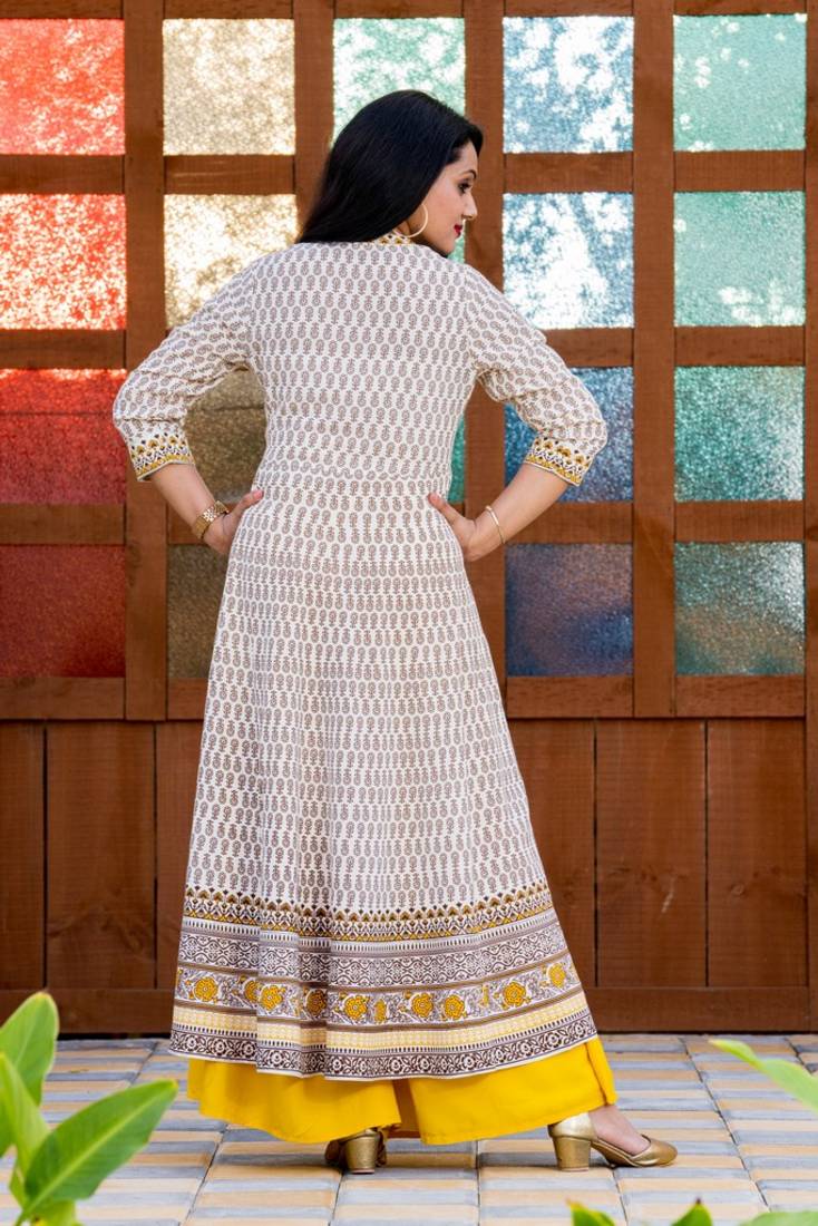 Addiction White Base Arztec Print Anarkali