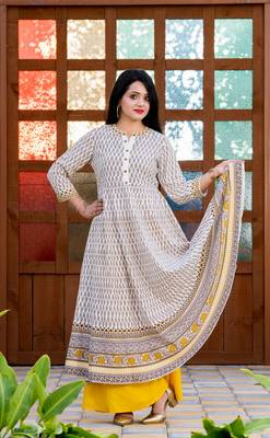 Addiction White Base Arztec Print Anarkali 4