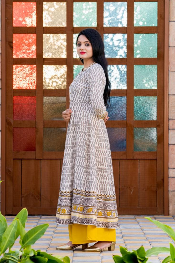 Addiction White Base Arztec Print Anarkali