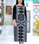 Addiction Black Rayon Printed Straight Kurta Paired With Grey Cotton Solid Pant
