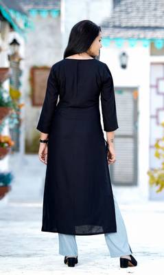 Addiction Black Rayon Printed Straight Kurta Paired With Grey Cotton Solid Pant 2