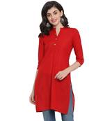 G COLLECTION Red  plain cotton short-kurtis