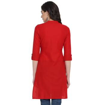  Red  plain cotton short-kurtis 2