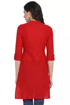  Red  plain cotton short-kurtis