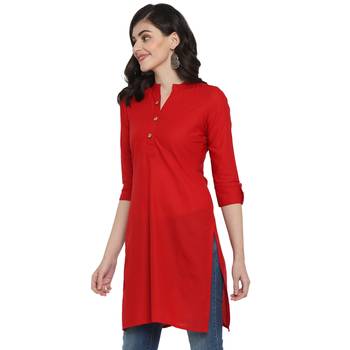  Red  plain cotton short-kurtis 3