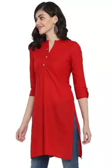  Red  plain cotton short-kurtis