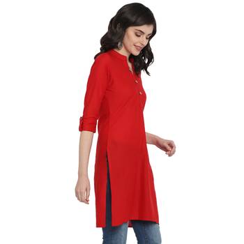  Red  plain cotton short-kurtis 4