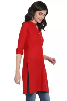  Red  plain cotton short-kurtis