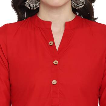  Red  plain cotton short-kurtis 5