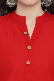  Red  plain cotton short-kurtis