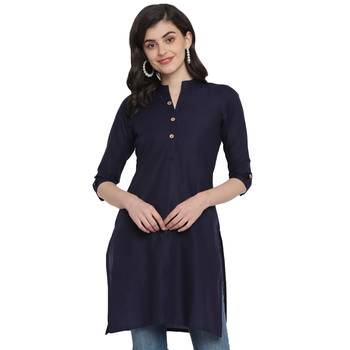  Navy blue plain cotton short-kurtis 1