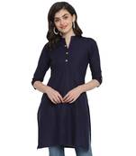 G COLLECTION Navy blue plain cotton short-kurtis