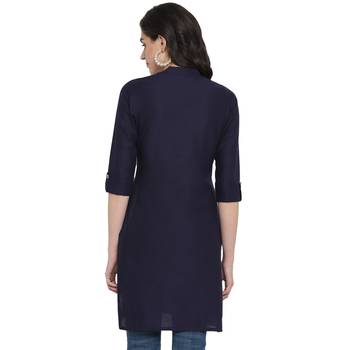  Navy blue plain cotton short-kurtis 2