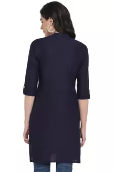  Navy blue plain cotton short-kurtis