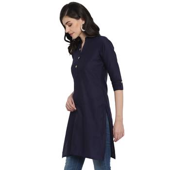  Navy blue plain cotton short-kurtis 3
