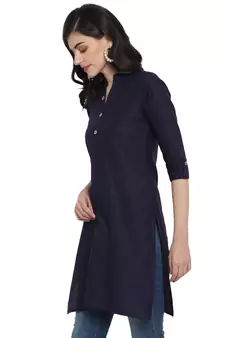  Navy blue plain cotton short-kurtis