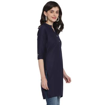  Navy blue plain cotton short-kurtis 4