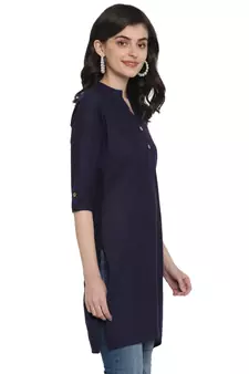  Navy blue plain cotton short-kurtis