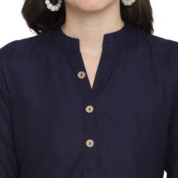  Navy blue plain cotton short-kurtis 5