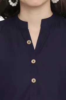  Navy blue plain cotton short-kurtis