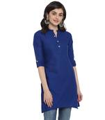 G COLLECTION Royal blue plain cotton short-kurtis
